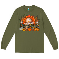 Army Green Thanksgiving Turkey Pumpkin Blessed Long Sleeve Tee - CowhideDigitalArt