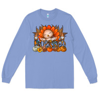 Colony Blue Thanksgiving Turkey Pumpkin Blessed Long Sleeve Tee - CowhideDigitalArt