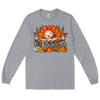 Heather Grey Thanksgiving Turkey Pumpkin Blessed Long Sleeve Tee - CowhideDigitalArt