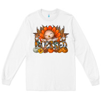 White Thanksgiving Turkey Pumpkin Blessed Long Sleeve Tee - CowhideDigitalArt