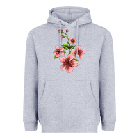Heather Grey pink flowers hibiscus Heavyweight Hoodie - Jasminsmagicworld