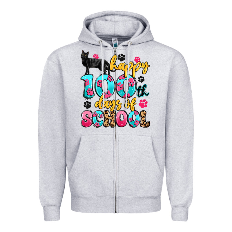 Happy 100th Days Of School Cat Zipper Hoodie by Artiststas | Teevron