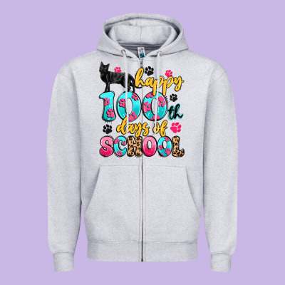 Happy 100th Days Of School Cat Zipper Hoodie Designed By Artiststas