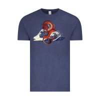 Vintage Denim asian dragon and ocean waves Vintage Tee - RanaPortraitStore