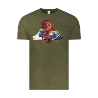 Vintage Olive asian dragon and ocean waves Vintage Tee - RanaPortraitStore