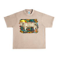 French Oak western charolais bull and aztec sunflower background Urban Heavy Tee - RanaPortraitStore