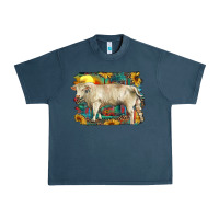 Midnight Navy western charolais bull and aztec sunflower background Urban Heavy Tee - RanaPortraitStore