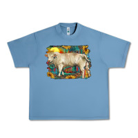 Pebble Blue western charolais bull and aztec sunflower background Urban Heavy Tee - RanaPortraitStore