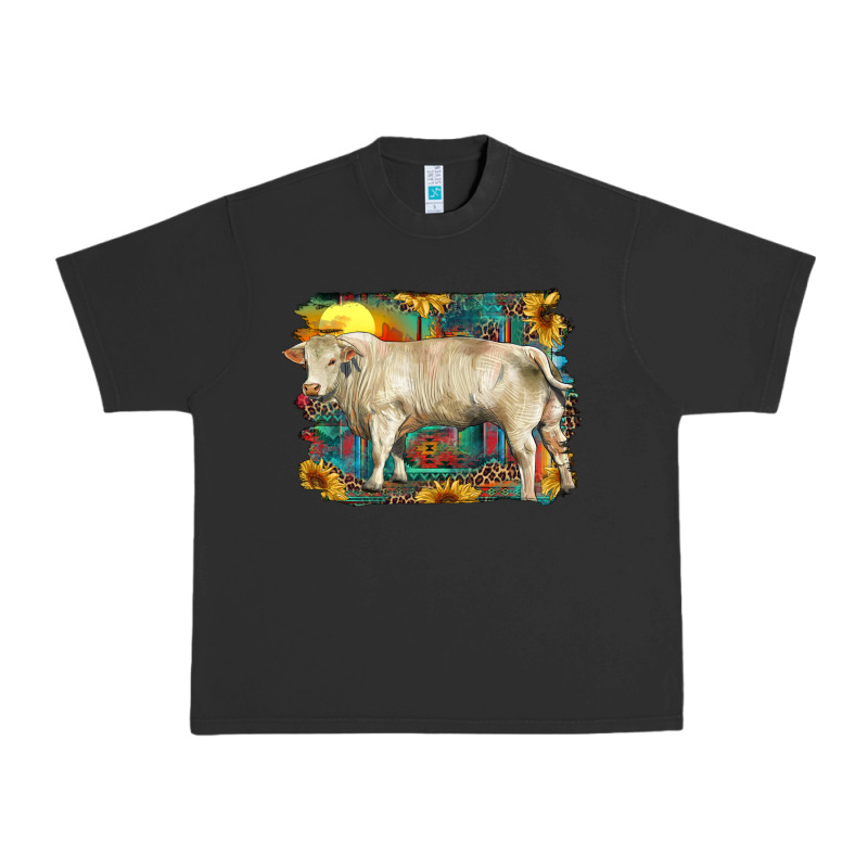 Western Charolais Bull And Aztec Sunflower Background Urban Heavy Tee by RanaPortraitStore | Teevron