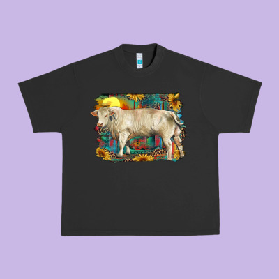 Western Charolais Bull And Aztec Sunflower Background Urban Heavy Tee Designed By Ranaportraitstore