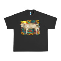 Pigment Black western charolais bull and aztec sunflower background Urban Heavy Tee - RanaPortraitStore