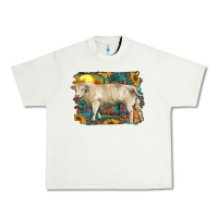 Pistachio western charolais bull and aztec sunflower background Urban Heavy Tee - RanaPortraitStore
