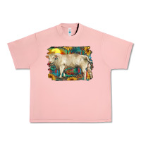 Salmon western charolais bull and aztec sunflower background Urban Heavy Tee - RanaPortraitStore