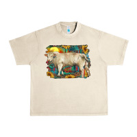 Sandshell western charolais bull and aztec sunflower background Urban Heavy Tee - RanaPortraitStore
