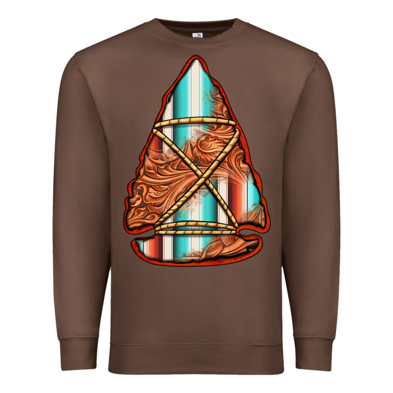 Turquoise Serape Tooled Leather Arrowhead Premium Sweatshirt by Jasminsmagicworld | Teevron