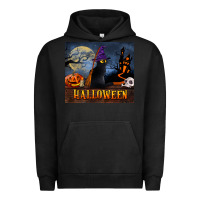 Pigment Black Black Cat Halloween Urban Hoodie - LillyAllenDesigns