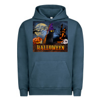 Pigment Midnight Navy Black Cat Halloween Urban Hoodie - LillyAllenDesigns