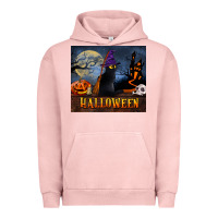 Pigment Salmon Black Cat Halloween Urban Hoodie - LillyAllenDesigns