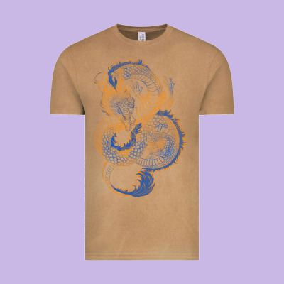 Vintage Tee blue and orange dragon