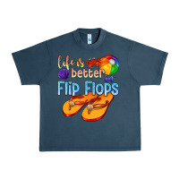 Midnight Navy life is better in flip flops Urban Heavy Tee - texasbilliewilder