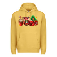 Antique Gold Christmas coffee cups with gift and Christmas tree Premium Hoodie - AdoDesignShop