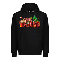 Black Christmas coffee cups with gift and Christmas tree Premium Hoodie - AdoDesignShop