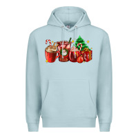 Blue Mist Christmas coffee cups with gift and Christmas tree Premium Hoodie - AdoDesignShop