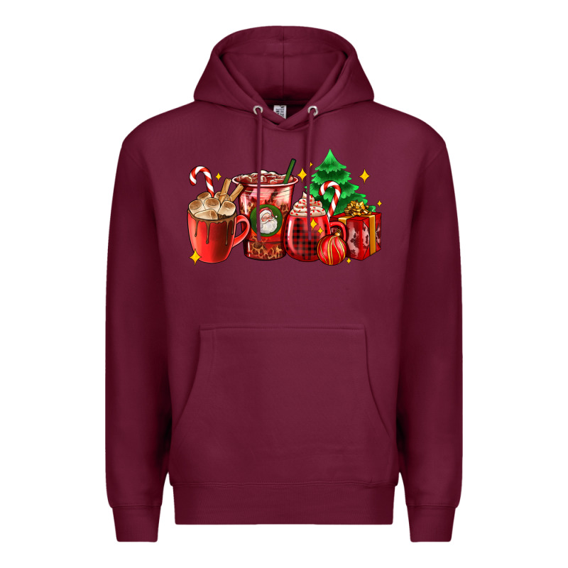 Christmas Coffee Cups With Gift And Christmas Tree Premium Hoodie by AdoDesignShop | Teevron