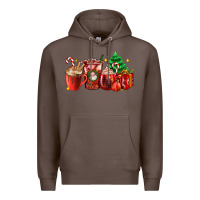 Coffee Christmas coffee cups with gift and Christmas tree Premium Hoodie - AdoDesignShop