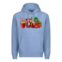 Colony Blue Christmas coffee cups with gift and Christmas tree Premium Hoodie - AdoDesignShop