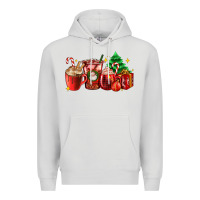 Dove Grey Christmas coffee cups with gift and Christmas tree Premium Hoodie - AdoDesignShop