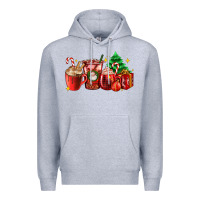 Heather Grey Christmas coffee cups with gift and Christmas tree Premium Hoodie - AdoDesignShop