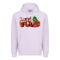 Lilac Christmas coffee cups with gift and Christmas tree Premium Hoodie - AdoDesignShop