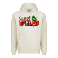 Oatmeal Heather Christmas coffee cups with gift and Christmas tree Premium Hoodie - AdoDesignShop