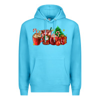Ocean Blue Christmas coffee cups with gift and Christmas tree Premium Hoodie - AdoDesignShop