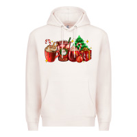 Pale Pink Christmas coffee cups with gift and Christmas tree Premium Hoodie - AdoDesignShop