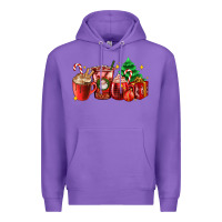 Purple Christmas coffee cups with gift and Christmas tree Premium Hoodie - AdoDesignShop