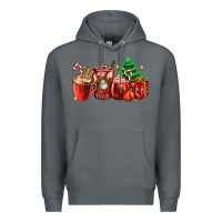 Rock Christmas coffee cups with gift and Christmas tree Premium Hoodie - AdoDesignShop