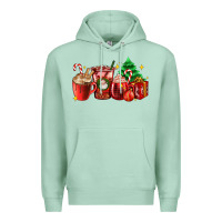 Seafoam Christmas coffee cups with gift and Christmas tree Premium Hoodie - AdoDesignShop