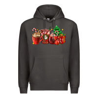Smoke Christmas coffee cups with gift and Christmas tree Premium Hoodie - AdoDesignShop