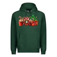 Sports Green Christmas coffee cups with gift and Christmas tree Premium Hoodie - AdoDesignShop