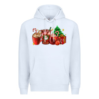 White Christmas coffee cups with gift and Christmas tree Premium Hoodie - AdoDesignShop