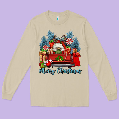 Merry Christmas Gnomes Truck Long Sleeve Tee Designed By Fadigitalartstudio