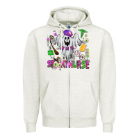 Oatmeal Heather spooky nurse Zipper Hoodie - AdoDesignShop