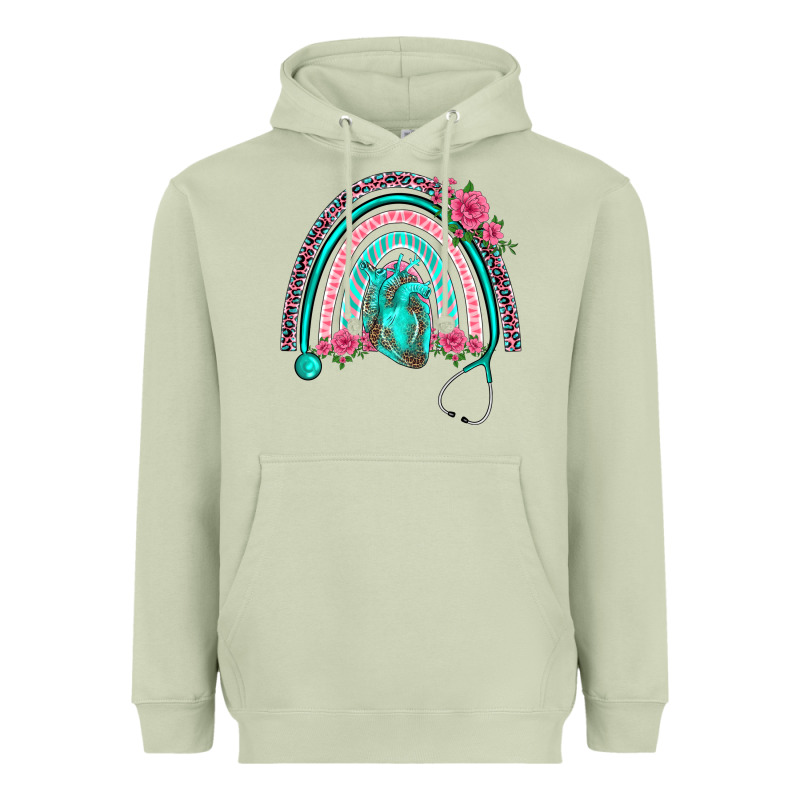 Nurse Life Spring Stethoscope Heart Rainbow Heavyweight Hoodie by BarkalooDesign | Teevron