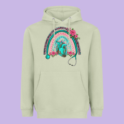 Nurse Life Spring Stethoscope Heart Rainbow Heavyweight Hoodie Designed By Barkaloodesign