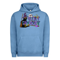Pigment Pebble Blue Stay Spooky With Black Cat Urban Hoodie - LillyAllenDesigns