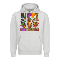 Dove Grey happy hallothanksmas Zipper Hoodie - AdoDesignShop