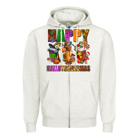 Oatmeal Heather happy hallothanksmas Zipper Hoodie - AdoDesignShop