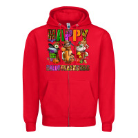 Red happy hallothanksmas Zipper Hoodie - AdoDesignShop